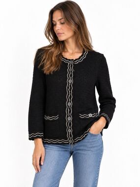 Missoni for Target Famiglia Black Pointelle Cardigan Cream Trim Size L 2011